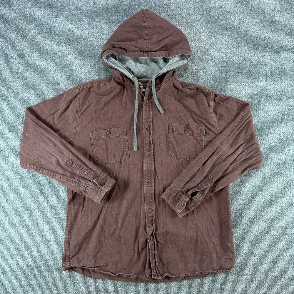 Molokai Surf Co Mens Brown Hooded Long Sleeve Button Down Shirt Size L Cotton